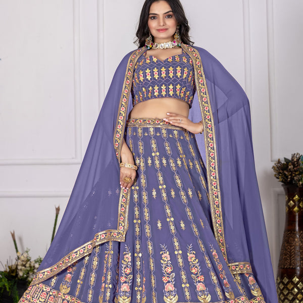 Lehenga Mart Rosy Purple Georgette Desigenr Wedding Lehnega Choli - Distacart
