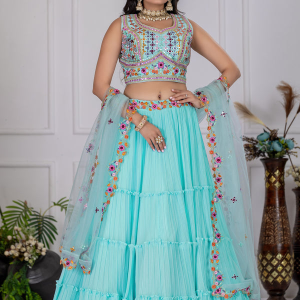 Lehenga Mart Skyblue Georgette Desigenr Wedding Lehnega Choli