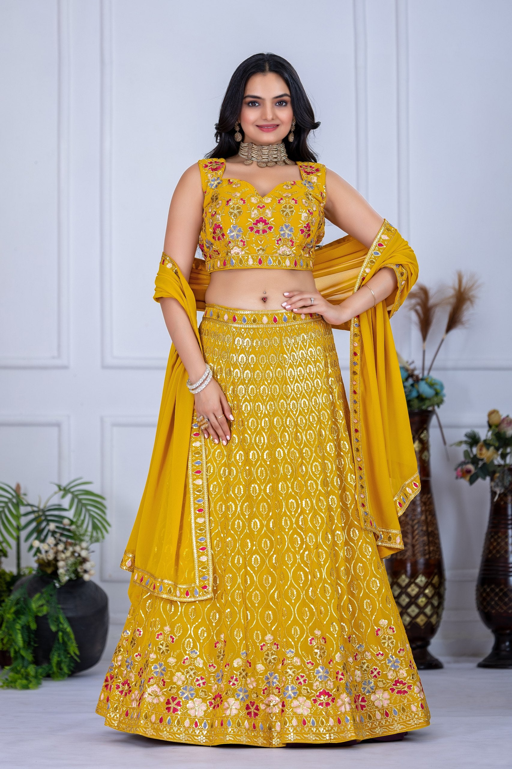 Lehenga Mart Yellow Georgette Desigenr Wedding Lehnega Choli - Distacart