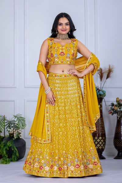 Lehenga Mart Yellow Georgette Desigenr Wedding Lehnega Choli