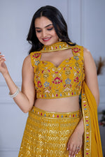 Thumbnail for Lehenga Mart Yellow Georgette Desigenr Wedding Lehnega Choli