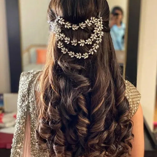 Jewel City Bridal Hair Jewelry Layered Chain Leaf Pattern Hair Accessory Traditional Indian Bridal Hair Ornament Layered Hair Jewelry - Distacart