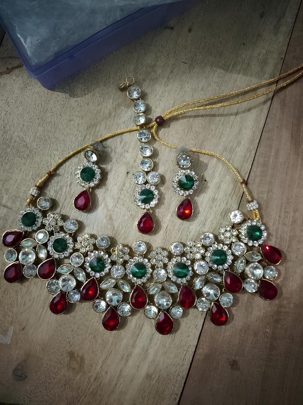 Jewel City Traditional Kundan Style Necklace Crystal Bridal Jewelry Gold Plated Indian Wedding Necklace Earrings Set Ethnic Party Wear