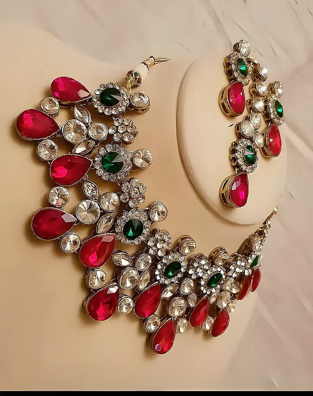 Jewel City Traditional Kundan Style Necklace Crystal Bridal Jewelry Gold Plated Indian Wedding Necklace Earrings Set Ethnic Party Wear