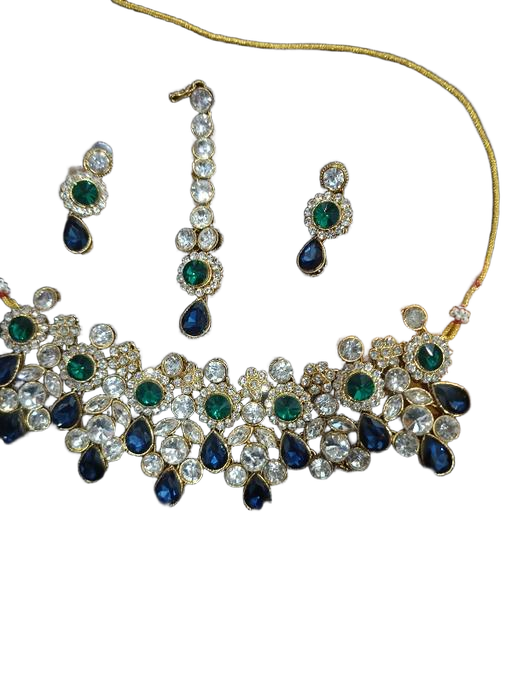 Jewel City Traditional Kundan Style Necklace Crystal Bridal Jewelry Gold Plated Indian Wedding Necklace Earrings Set Ethnic Party Wear