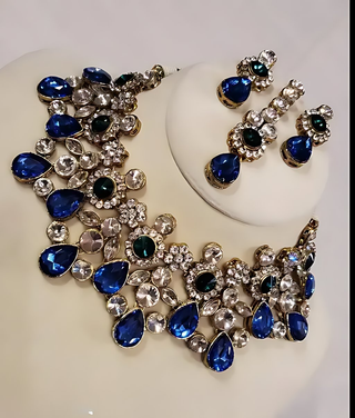 Jewel City Traditional Kundan Style Necklace Crystal Bridal Jewelry Gold Plated Indian Wedding Necklace Earrings Set Ethnic Party Wear