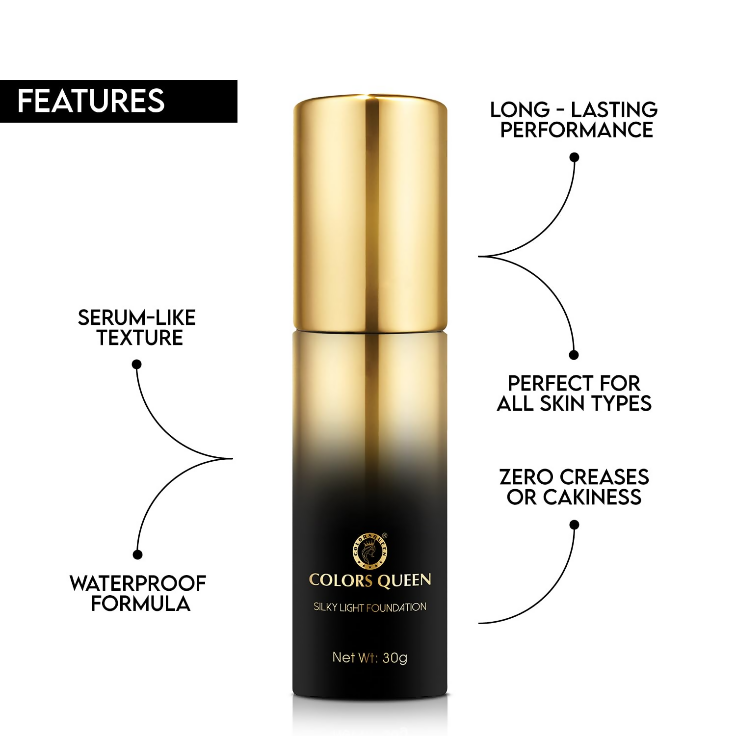 Colors Queen Silky Light Foundation - 01 White Ivory - Distacart