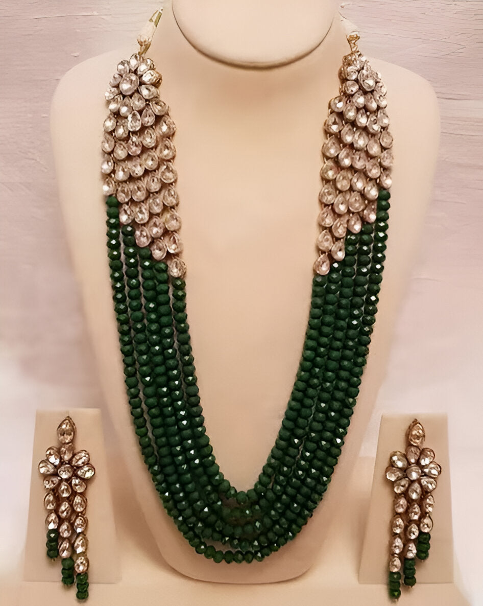 Jewel City Luxury Kundan Green Crystal Statement Necklace Set | Traditional Indian Wedding Jewelry
