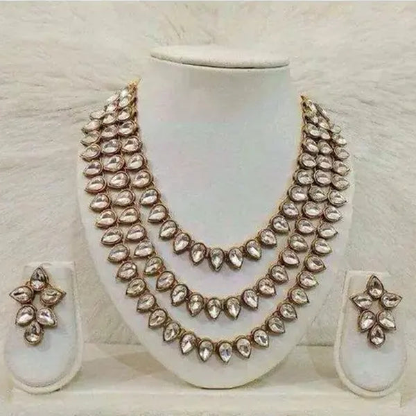 Jewel City Elegant Three-Layer Kundan Crystal Necklace Set | Royal Bridal Wedding Jewelry - Distacart