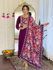 Teeya Creation Wine Color Viscose Chanderi Embroidery Work Fully Stitched Kurti Set - Distacart