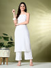 Myshka Women's Self Design Shoulder Straps Kurta & Palazzos Sets in White Color - Distacart