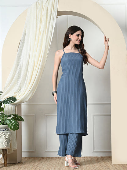 Myshka Women's Self Design Shoulder Straps Kurta & Palazzos Sets in Grey Color - Distacart