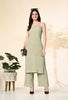 Myshka Women's Self Design Shoulder Straps Kurta & Palazzos Sets in Olive Color - Distacart