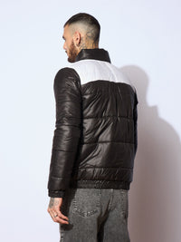 Thumbnail for Lyush Men Black & White Puffer ColorBlock Jacket
