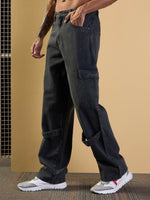 Thumbnail for Lyush Men Grey Washed Baggy Cargo Jeans