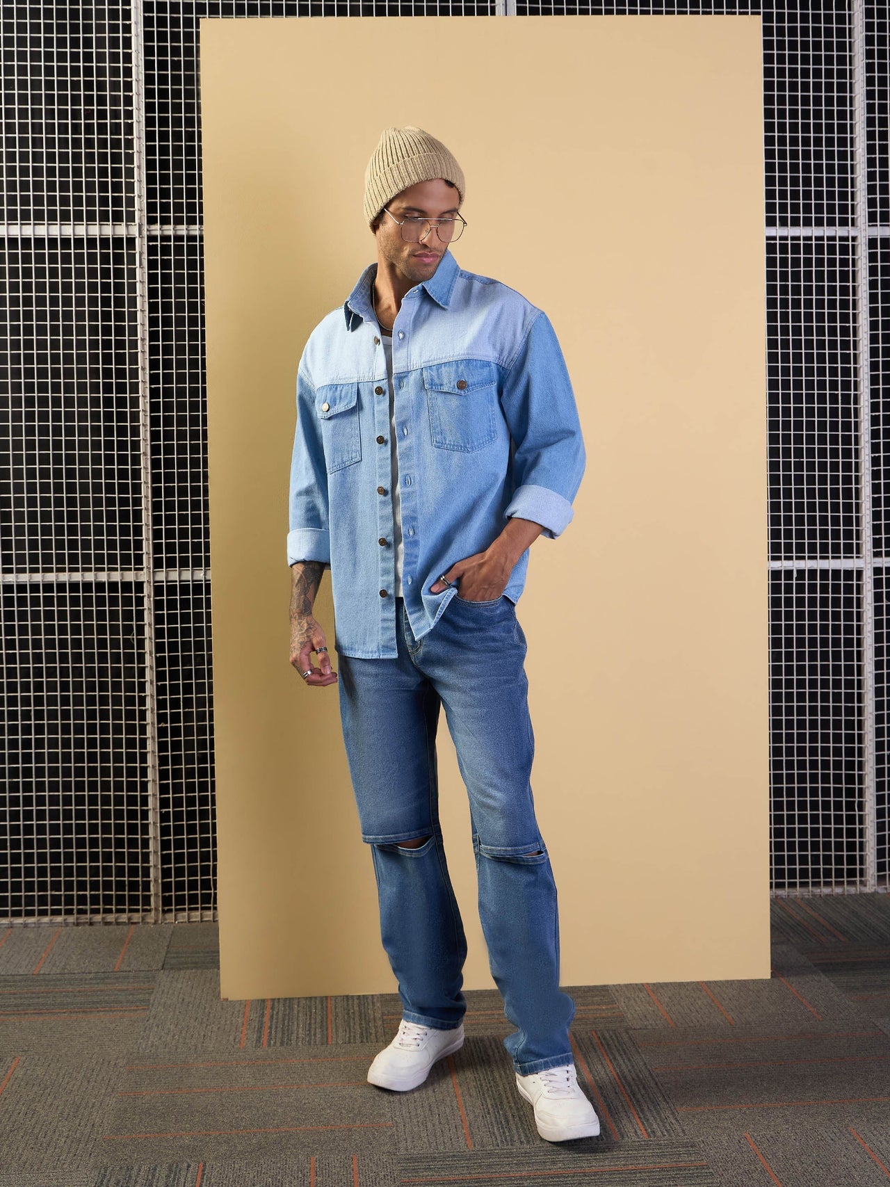 Lyush Men Blue Knee Slit Open Relax Fit Jeans