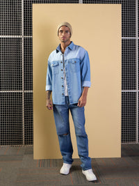 Thumbnail for Lyush Men Blue Knee Slit Open Relax Fit Jeans