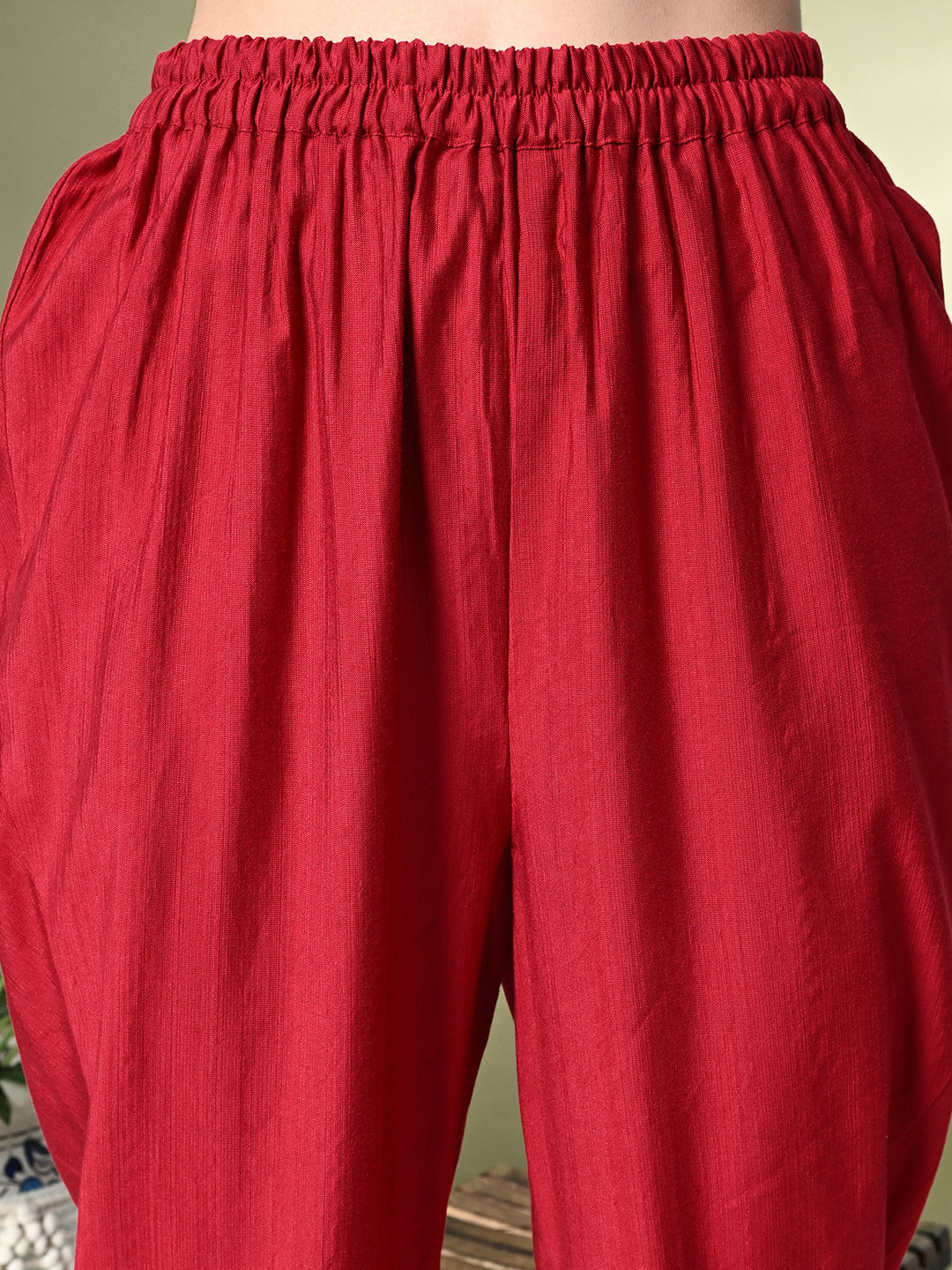 Myshka Women's Embroidered V-Neck Bell Sleeves Kurta & Dhoti Pants With Dupatta Sets in Red Color - Distacart