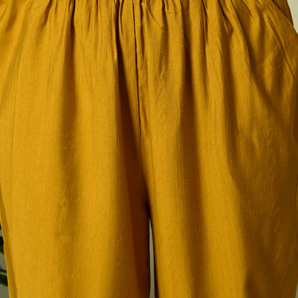 Myshka Women's Embroidered V-Neck Bell Sleeves Kurta & Dhoti Pants With Dupatta Sets in Mustard Color - Distacart