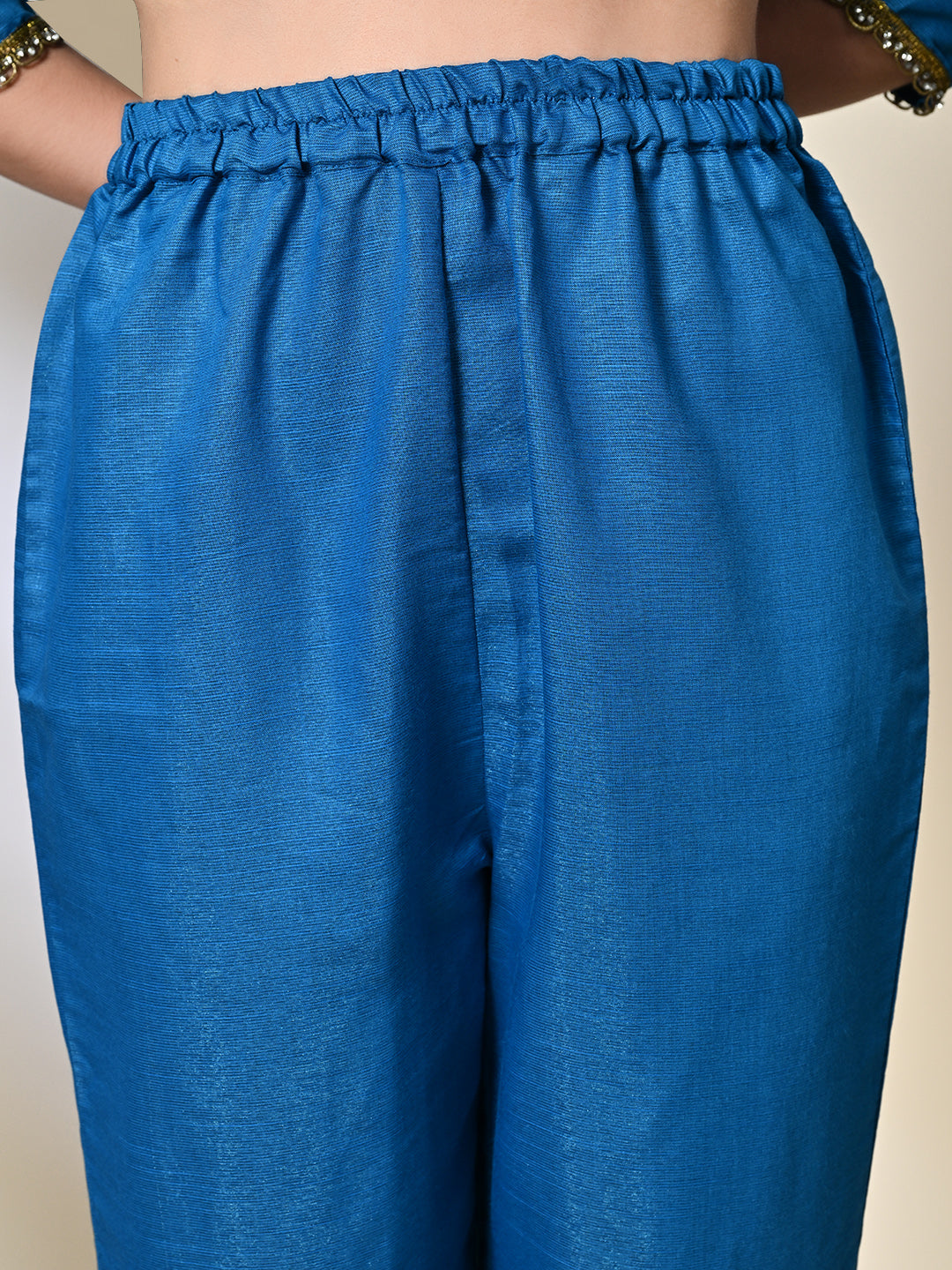 Myshka Women's Solid V-Neck Regular Sleeves Kurta & Palazzos With Dupatta Sets in Blue Color - Distacart