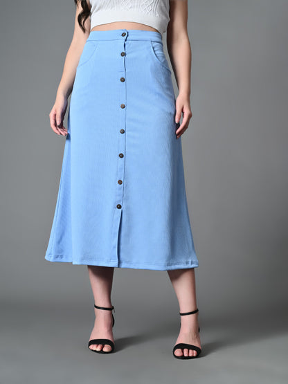 Myshka Women's Solid Ribbed A-Line Embellished Casual Skirt in Blue Color - Distacart