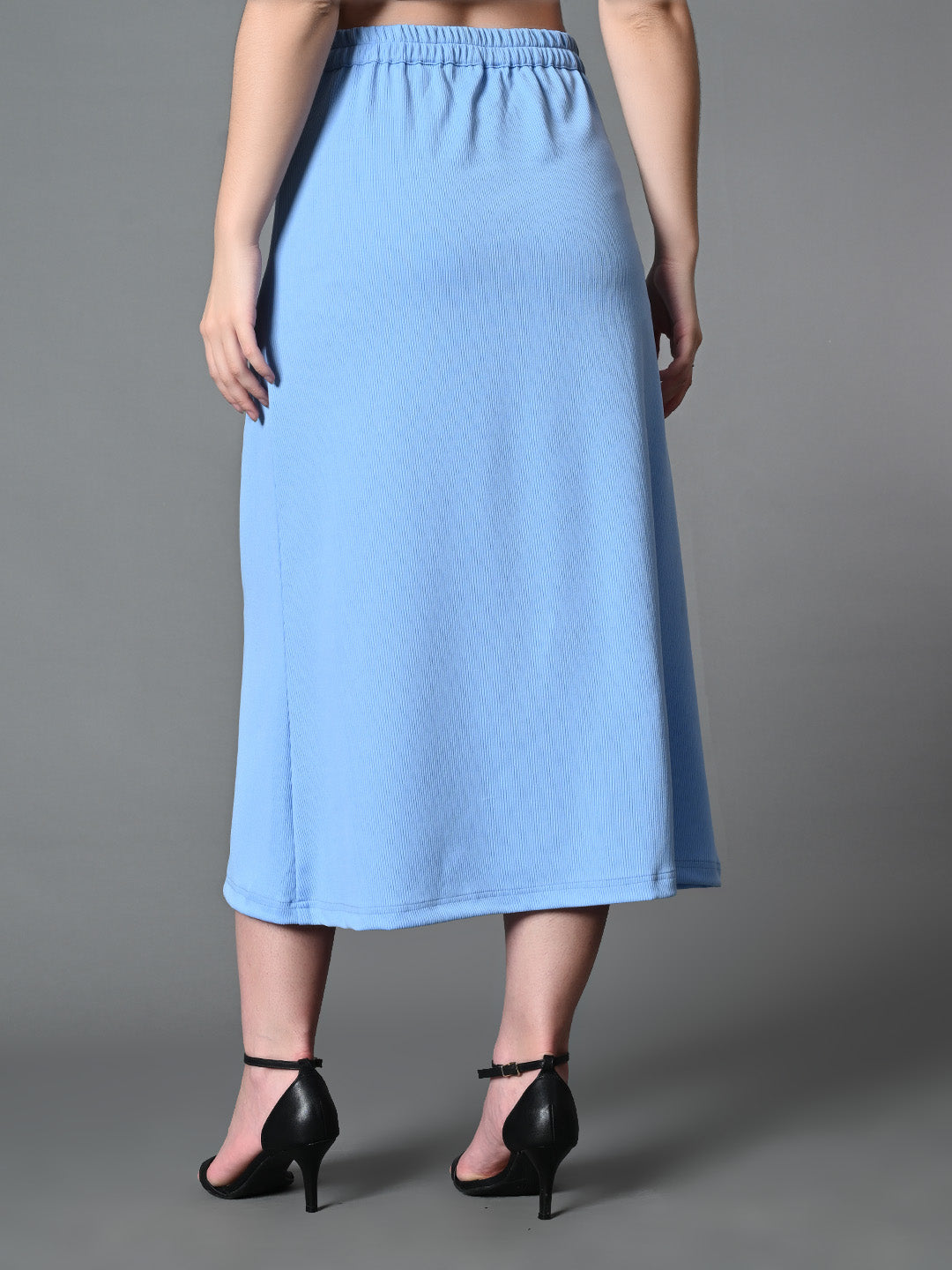 Myshka Women's Solid Ribbed A-Line Embellished Casual Skirt in Blue Color - Distacart
