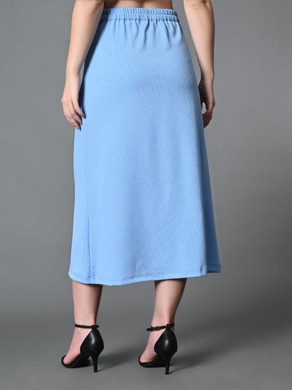 Myshka Women's Solid Ribbed A-Line Embellished Casual Skirt in Blue Color - Distacart