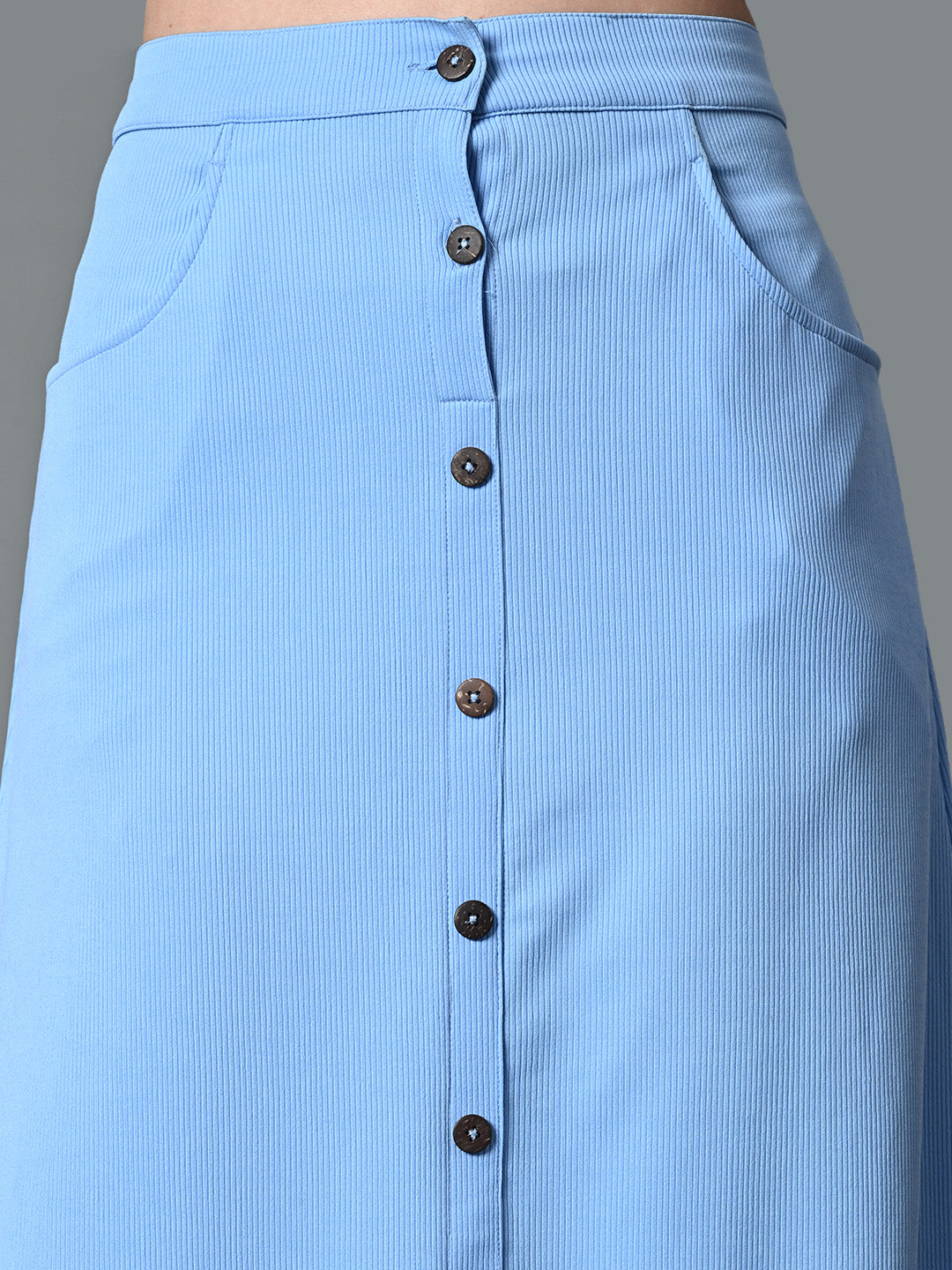 Myshka Women's Solid Ribbed A-Line Embellished Casual Skirt in Blue Color - Distacart