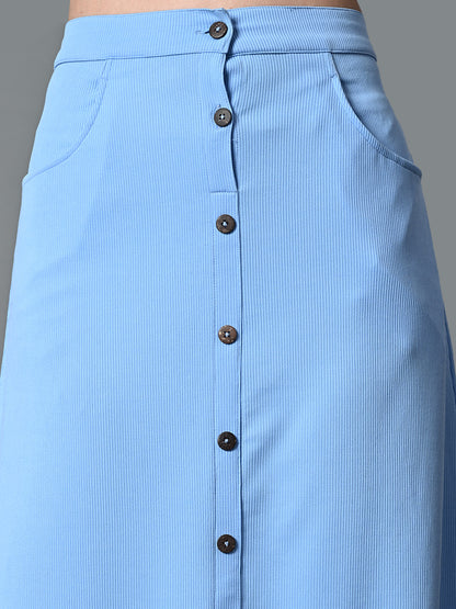 Myshka Women's Solid Ribbed A-Line Embellished Casual Skirt in Blue Color - Distacart