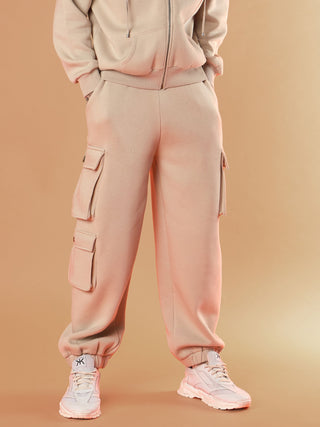 Lyush Men Taupe Utility Pockets Oversized Joggers