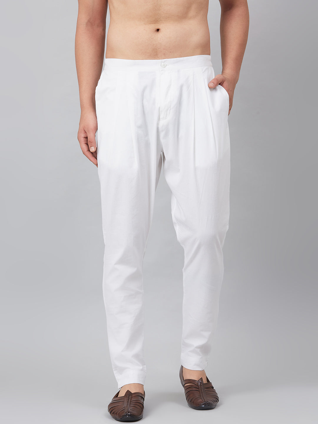 MULTI SHADES Men White Solid Trouser Style Pyjamas - Dista