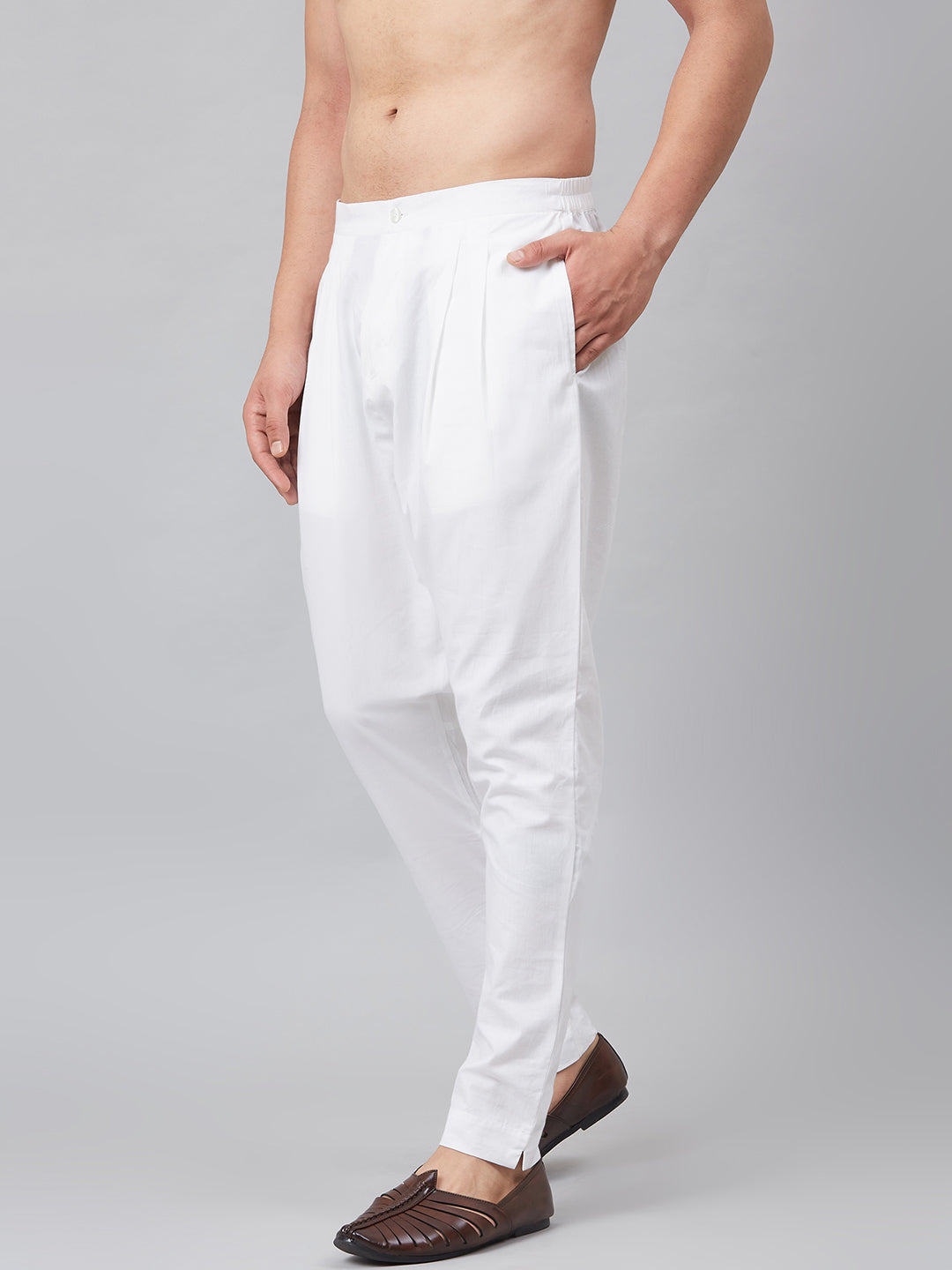 MULTI SHADES Men White Solid Trouser Style Pyjamas - Dista