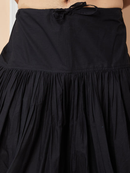 MULTI SHADES Black Mid Rise Loose Fit Pure Cotton Elasticated Solid Pleated Dhoti (Salwar) - Dista
