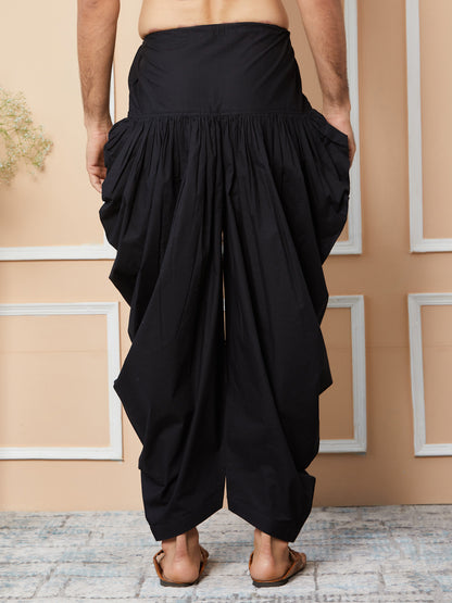 MULTI SHADES Black Mid Rise Loose Fit Pure Cotton Elasticated Solid Pleated Dhoti (Salwar) - Dista