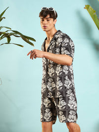 Thumbnail for Lyush Men White & Black Floral Shirt With Shorts
