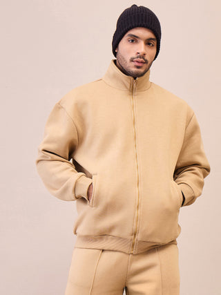 Lyush Men Beige Front Zipper Oversize Sweatshirt