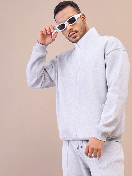 Lyush Men Grey Front Zipper Oversize Sweatshirt