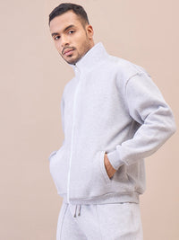 Thumbnail for Lyush Men Grey Front Zipper Oversize Sweatshirt