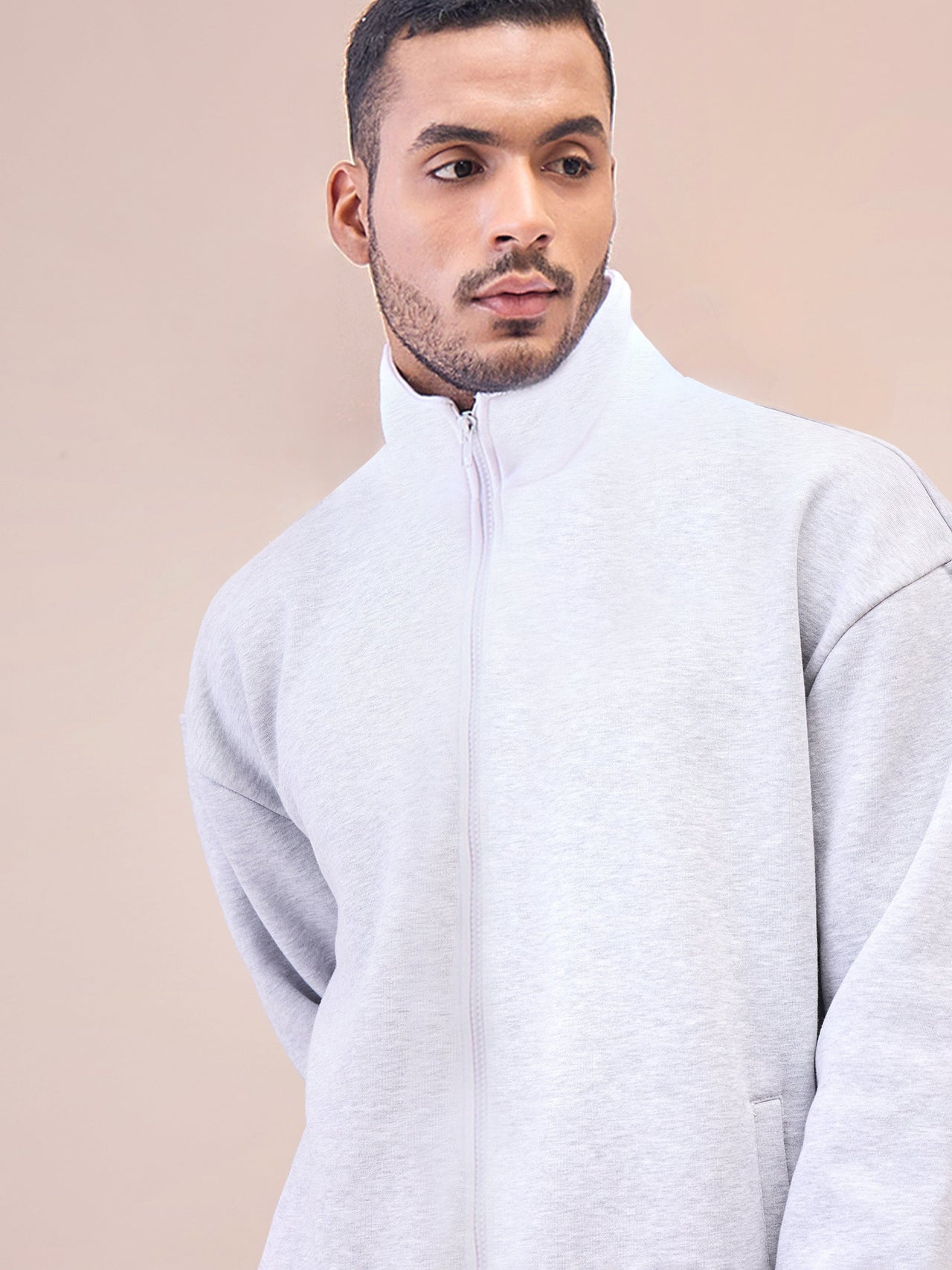 Lyush Men Grey Front Zipper Oversize Sweatshirt