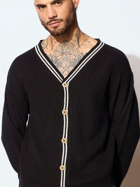 Thumbnail for Lyush Men Men & Women Black & Off White Front Button Cardigan