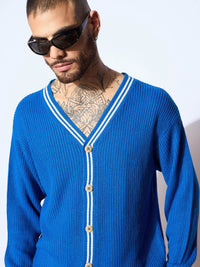 Thumbnail for Lyush Men Men & Women Blue & White Front Button Cardigan