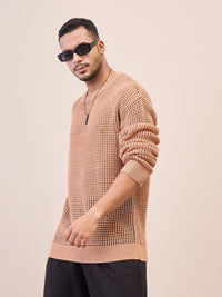 Thumbnail for Lyush Men Men & Women Beige Oversize Crochet Sweater