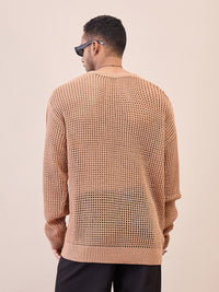 Thumbnail for Lyush Men Men & Women Beige Oversize Crochet Sweater