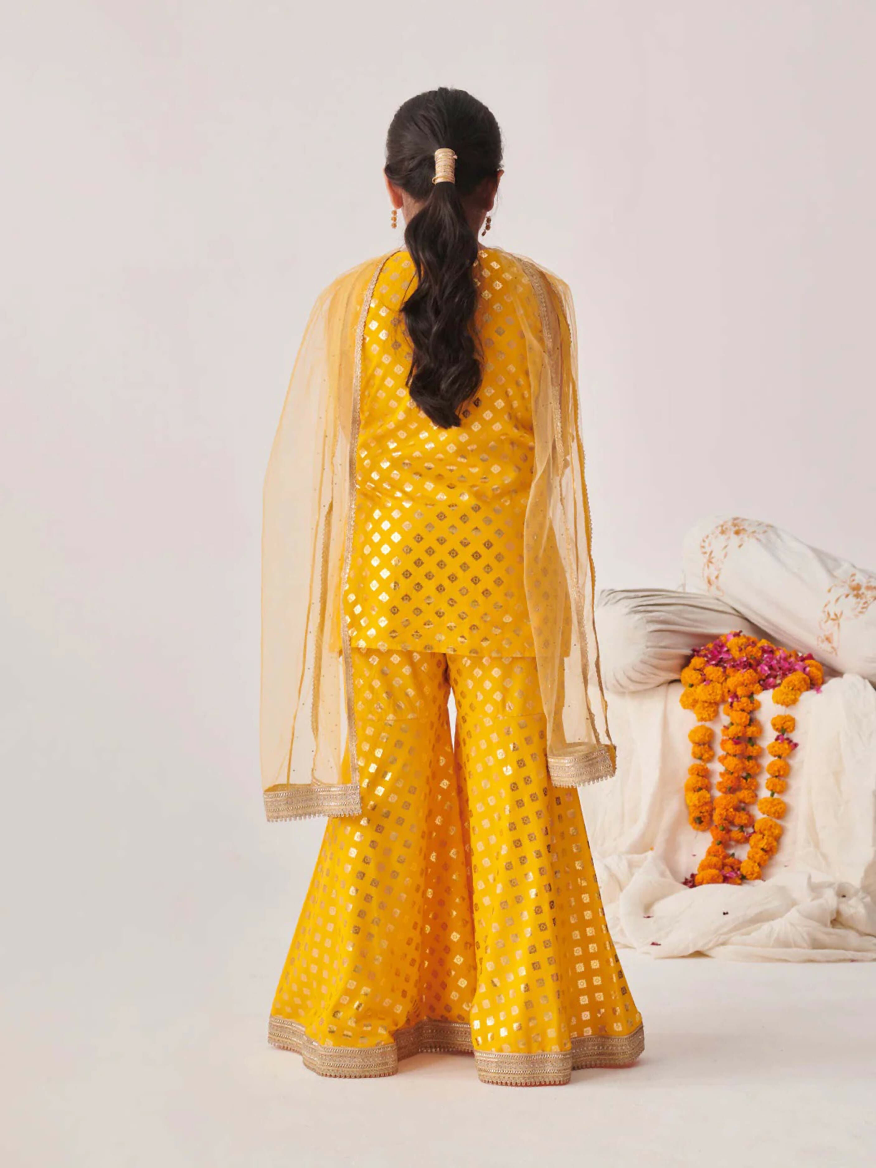 Joban Fashion Girl's Yellow Color Sharara Set