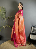 Thumbnail for Joban Fashion Orange Intricate Zari Weaving Soft Silk Dharmavaram Saree - Dista