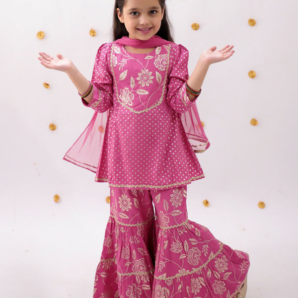 Lil Drama Khilkhilahat Pink Kurta Sharara With Dupatta Set For Girls