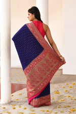 Thumbnail for Joban Fashion Navy Blue Crepe Chiffon Pure Handloom Banarasi Silk Saree