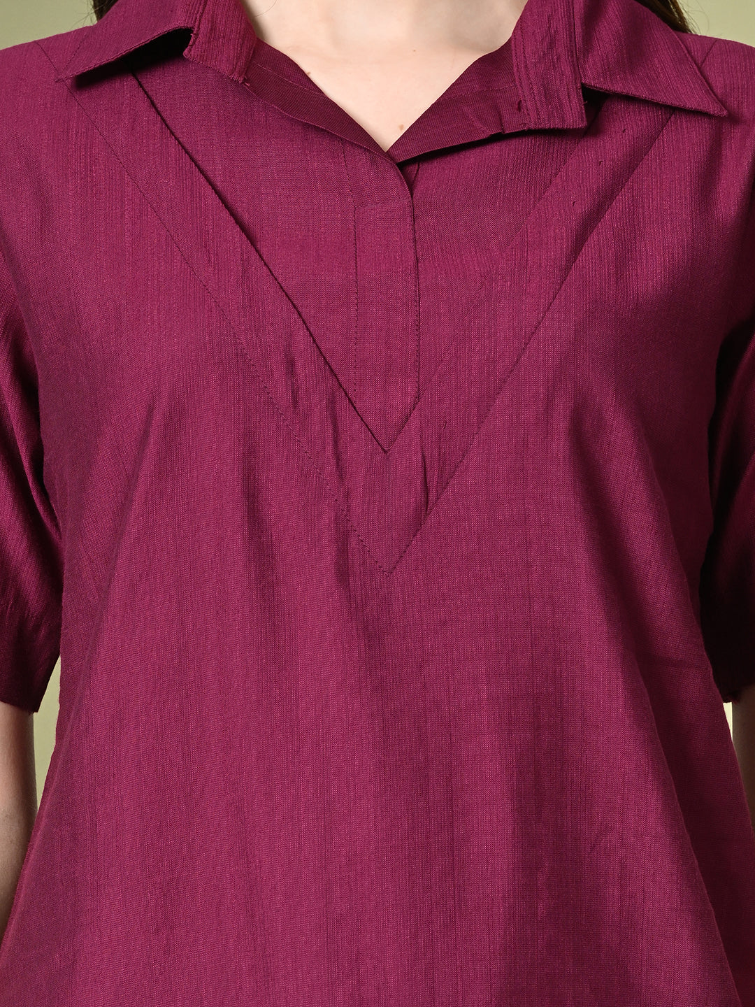 Myshka Women's Solid A-Line Collared Neck Casual Tunic In Wine Color - Distacart