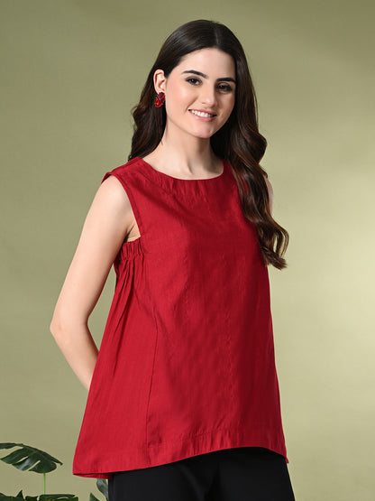 Myshka Women's Solid Embellished Sleeveless Casual Tops In Red Color - Distacart