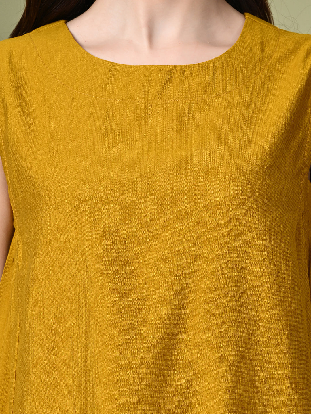 Myshka Women's Solid Embellished Sleeveless Casual Tops In Mustard Color - Distacart